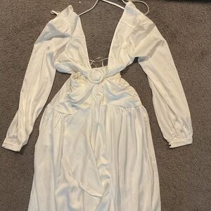 NWT Untamed Petals White Ruffle Plunge Gown Maxi Dress Wedding Y2K sz S